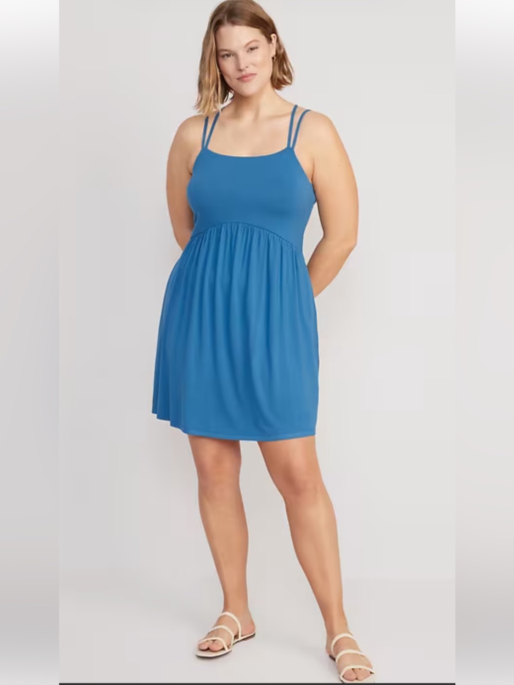 NEW! Old Navy Cross Back Fit & Flare Mini Dress In Batik Blue Size XL